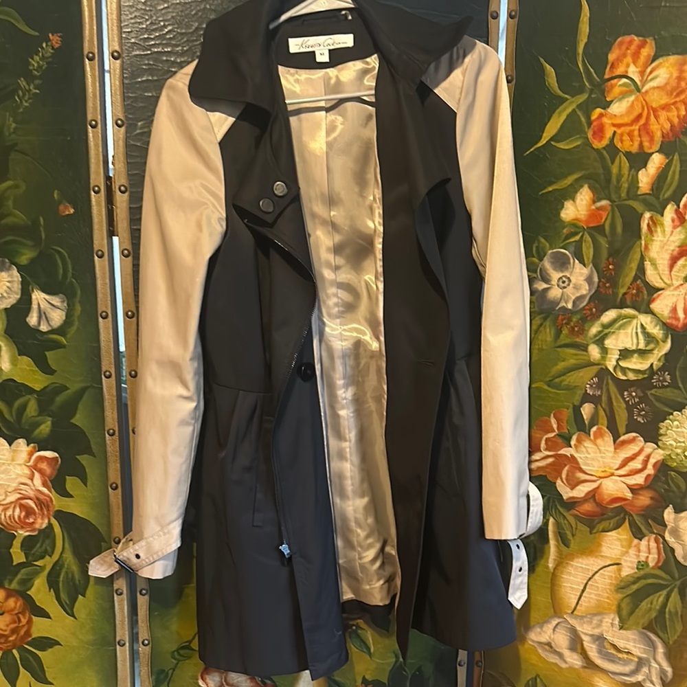 Kenneth Cole New York Black and Cream Trench Coat